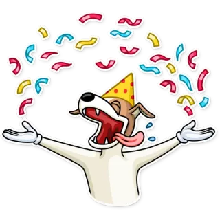 🎊 anjing, pesta, perayaan, konfeti, ulang tahun, imut, binatang, menyenangkan whatsapp sticker