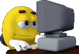 🤯 Мем, Компьютер, Интернет, Печатает, Желтый, Персонаж telegram sticker