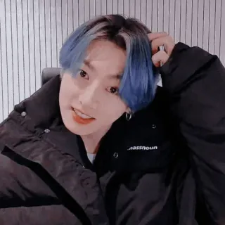 🦋 aassnoun person, blue hair, jacket, kpop, man, selfie telegram sticker