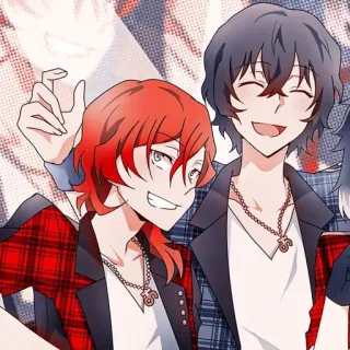 😄 anime, kreskówka, postacie, uśmiechnięty, rude włosy, kratka telegram sticker
