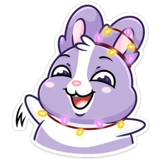 😊 Dibujo animado, Animal, Conejo, Lindo, Feliz, Luces de Navidad telegram sticker