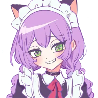 😏 Fille anime, Tenue de soubrette, Oreilles de chat, Cheveux violets, Mignon, Dessin animé telegram sticker