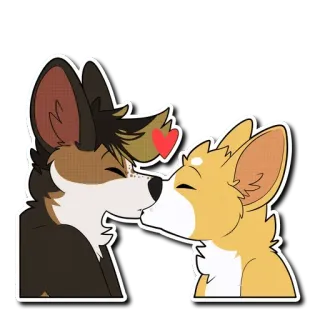 ❤ furry, dogs, kiss, love, cute, anthropomorphic, corgi, cartoon, sticker telegram sticker