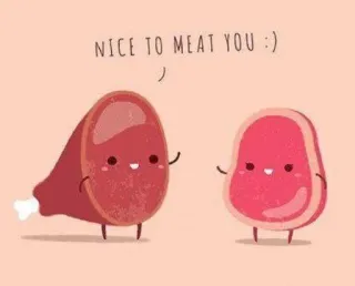 🖐 NICE TO MEAT YOU :) Fleisch, Wortspiel, Essen, süß, Gruß, kawaii, Cartoon whatsapp sticker