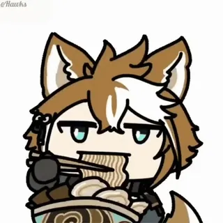 🍜 Gorou Genshin Impact アニメ, ゴロー, 原神, ラーメン, 犬, 狐, 食べる telegram sticker