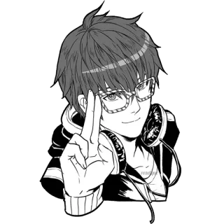 ✌ 707 Mystic Messenger anime, manga, glasses, headphones, 707, Mystic Messenger telegram sticker
