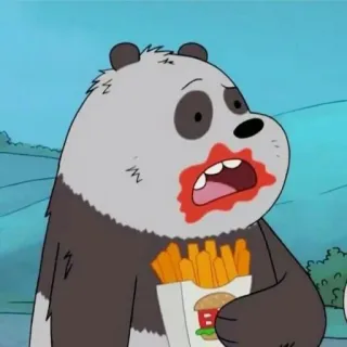 ✨ Panda We Bare Bears Panda, We Bare Bears, Dibujos animados, Oso, Comida, Papas fritas, Hambriento telegram sticker