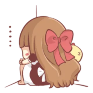 😔 Cartoon, Mädchen, Schleife, Traurig, Süß, Figur telegram sticker