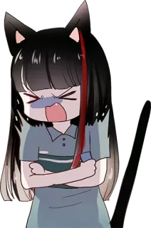 😫 Anime, Enojada, Chica, Gato, Orejas, Dibujos animados telegram sticker