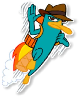 ✋ Perry the Platypus Phineas and Ferb cartoon, platypus, agent, secret agent, hat, rocket whatsapp sticker