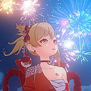 🎇 Yoimiya Genshin Impact Yoimiya, Genshin Impact, personaje, anime, fuegos artificiales, juego telegram sticker