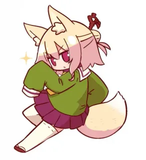 🦊 anime, adesivo, fofo, chibi, garota raposa, kemonomimi telegram sticker