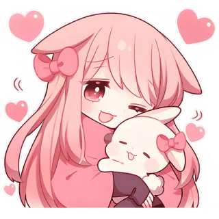 🥰 Garota anime, Fofo, Rosa, Kawaii, Coelho, Desenho animado whatsapp sticker