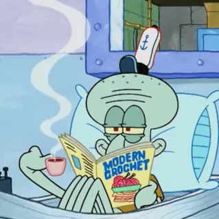 🍔 Squidward Spongebob Squarepants MODERN CROCHET Dessin animé, Carlo Tentacule, Lecture, Crochet, Bob l'éponge, Détente, Café telegram sticker