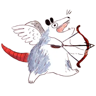 ❤️ Opos, Kupidyn, Skrzydła, Łuk i strzała, Zwierzę, Naklejka, Kreskówka telegram sticker