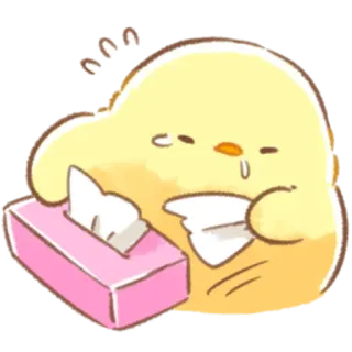 😓 цыпленок, мультфильм, салфетка, больной, милый, птица, грустный telegram sticker