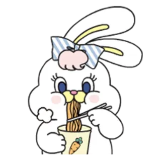 😋 kelinci, kelinci, mi, kartun, imut, kawaii, makanan telegram sticker