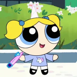 ❄️ Bubbles Powerpuff Girls пузыри, Суперкрошки, мультфильм, единорог, милый telegram sticker