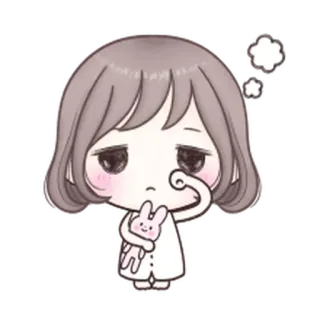 ❤️ Desenho animado, Bonito, Menina, Coelho, Triste, Pensativo telegram sticker