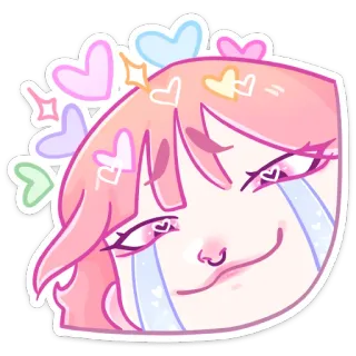 😭 sticker, illustration, mignon, rose, coeurs, dessin animé, animé whatsapp sticker