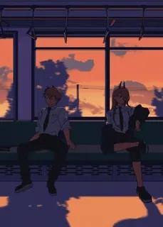 😐 Denji and Power Chainsaw Man anime, Chainsaw Man, Denji, Power, train, sunset whatsapp sticker