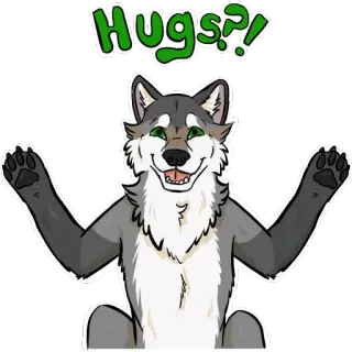 🤗 HUGS?! abrazos, lobo, dibujos animados, amigable, animal, lindo, peludo whatsapp sticker