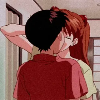 ♥️ Asuka Neon Genesis Evangelion Anime, Beso, Amor, Romance, Pareja, Afecto telegram sticker