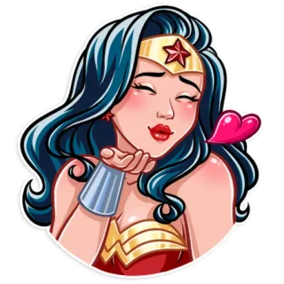 😘 Wonder Woman siêu anh hùng, phụ nữ, truyện tranh, phim hoạt hình, nhân vật, nụ hôn, trái tim, tình yêu, DC Comics telegram sticker