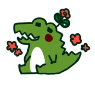 😍 cá sấu mõm ngắn, cá sấu, dễ thương, hoạt hình, động vật, xanh lá, hoa, kawaii telegram sticker