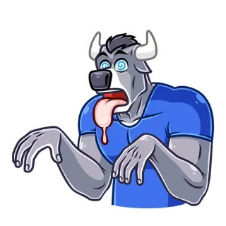 🤮 만화, 의인화, 황소, 동물, 좀비, 혀, 괴물, 웃긴 telegram sticker