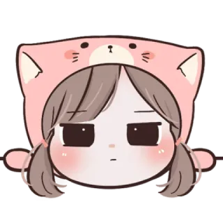 🐱 sticker, cartoon, girl, cat hat, cute, kawaii telegram sticker