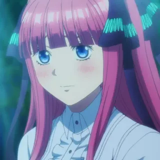 😟 Nino Nakano The Quintessential Quintuplets anime, menina, cabelo rosa, fofa, fitas telegram sticker