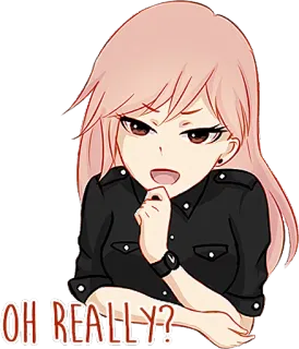 😏 OH REALLY? Аниме, Девушка, Правда?, Вопрос, Саркастичный, Настрой whatsapp sticker