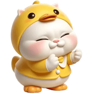 ✊ słodki, kreskówka, kot, kaczka, zwierzę, żółty, uroczy, kawaii telegram sticker