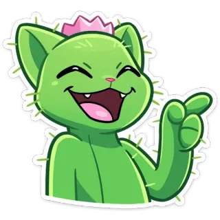 😀 chat, cactus, animal, drôle, pointant telegram sticker
