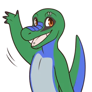 👋 kadal, reptil, kartun, melambai, ramah, hewan, antropomorfik telegram sticker