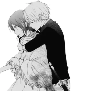 ♥️ Anime, Abrazo, Pareja, Romance, Blanco y negro, Manga telegram sticker