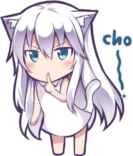 🤐 cho gadis anime, imut, kawaii, telinga kucing, bisikan, sst, chibi, kartun telegram sticker
