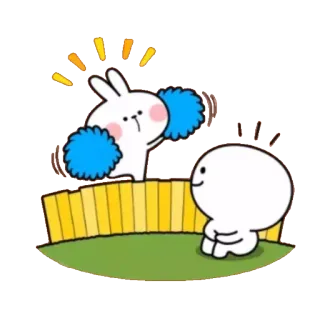 🤗 милый, кролик, поддержка, помпоны, белый, персонаж, наклейка whatsapp sticker