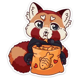 🍟 레서판다, 귀여운, 동물, 간식, 하트, 만화 telegram sticker