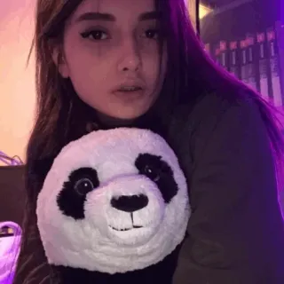 🥺 mujer, panda, peluche, retrato, selfie telegram sticker