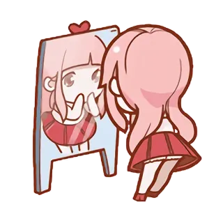 ☺️ Ragazza anime, Riflesso, Specchio, Carina, Capelli rosa, Cartone animato telegram sticker
