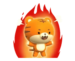 😡 老虎, 生气, 卡通, 可爱, 动物, 火, 火焰 telegram sticker