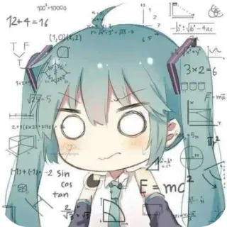 😓 Hatsune Miku Vocaloid 12+4=16, 3*2=6, E=mc2 telegram sticker