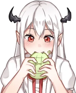🍔 Anime, Manga, Démon, Fille, Manger, Melon, Mignon, Kawaii telegram sticker