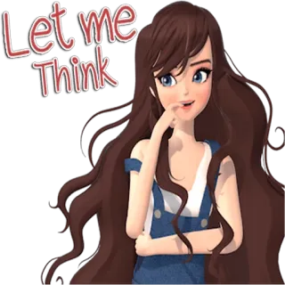 🤔 Let me Think pensando, mulher, desenho animado, ilustração, menina, pensativa, cabelo castanho telegram sticker