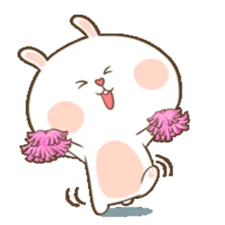 😆 Hase, Kaninchen, Cheerleader, süß, kawaii, Tier, Pompons, Cartoon telegram sticker