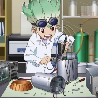 🥬 Senku Ishigami Dr. Stone Аниме, Dr. Stone, Сенку Ишигами, Наука, Лаборатория, Персонаж whatsapp sticker