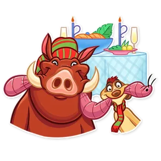 🤤 Pumbaa The Lion King cartoon, animal, christmas, festive, pumbaa, timon telegram sticker