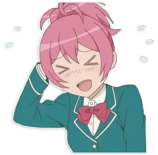 😆 Anime, Dibujos animados, Uniforme escolar, Chica, Pelo rosa, Kawaii, Expresión telegram sticker